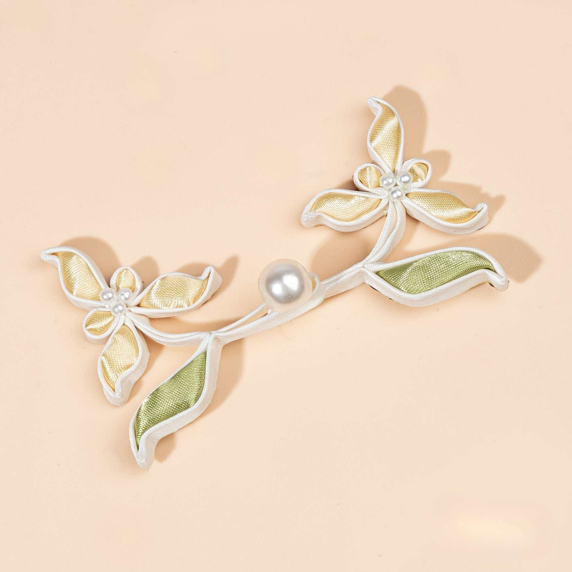 Handmade Satin Ribbon Orchid Button – Pearl Beaded Sew - handmade decorative sew-on button