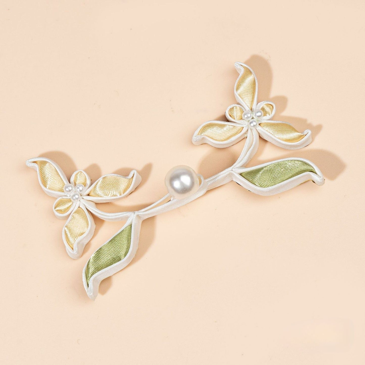 Handmade Satin Ribbon Orchid Button – Pearl Beaded Sew - handmade decorative sew-on button