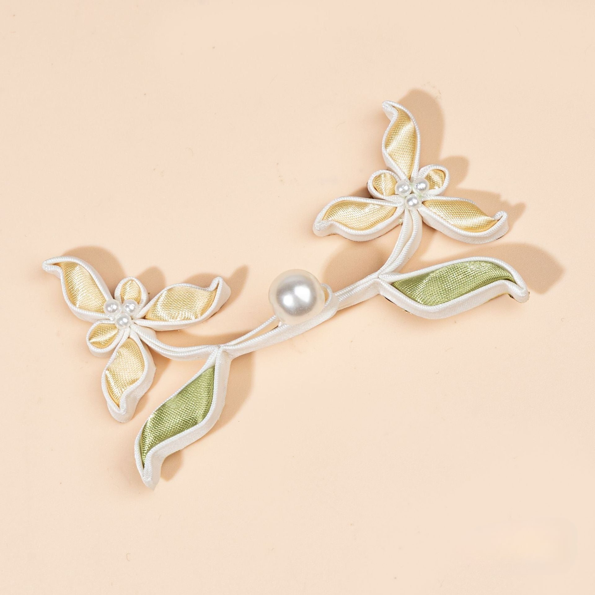 Handmade Satin Ribbon Orchid Button – Pearl Beaded Sew - handmade decorative sew-on button