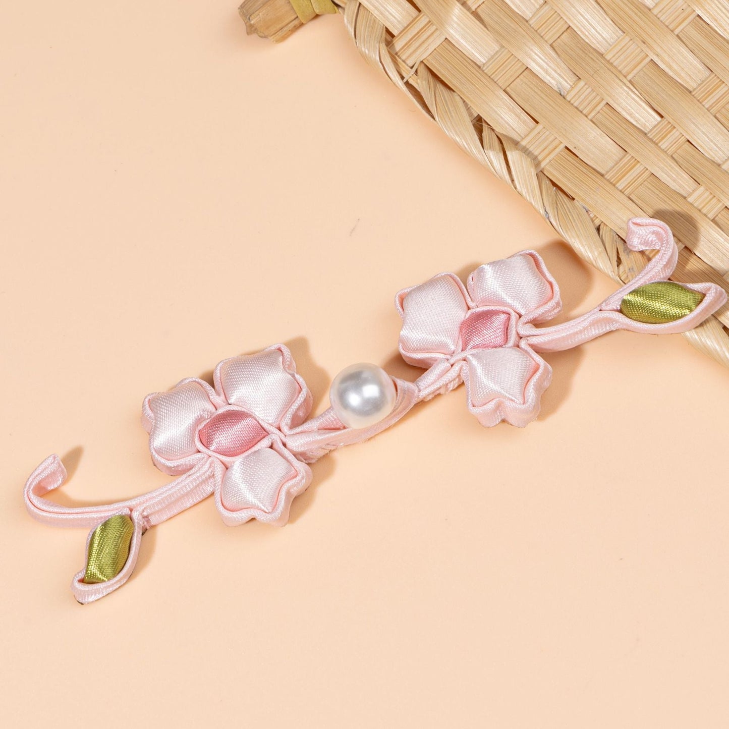 Petal Flower Vine Closure with Pearl button - handmade decorative sew-on button