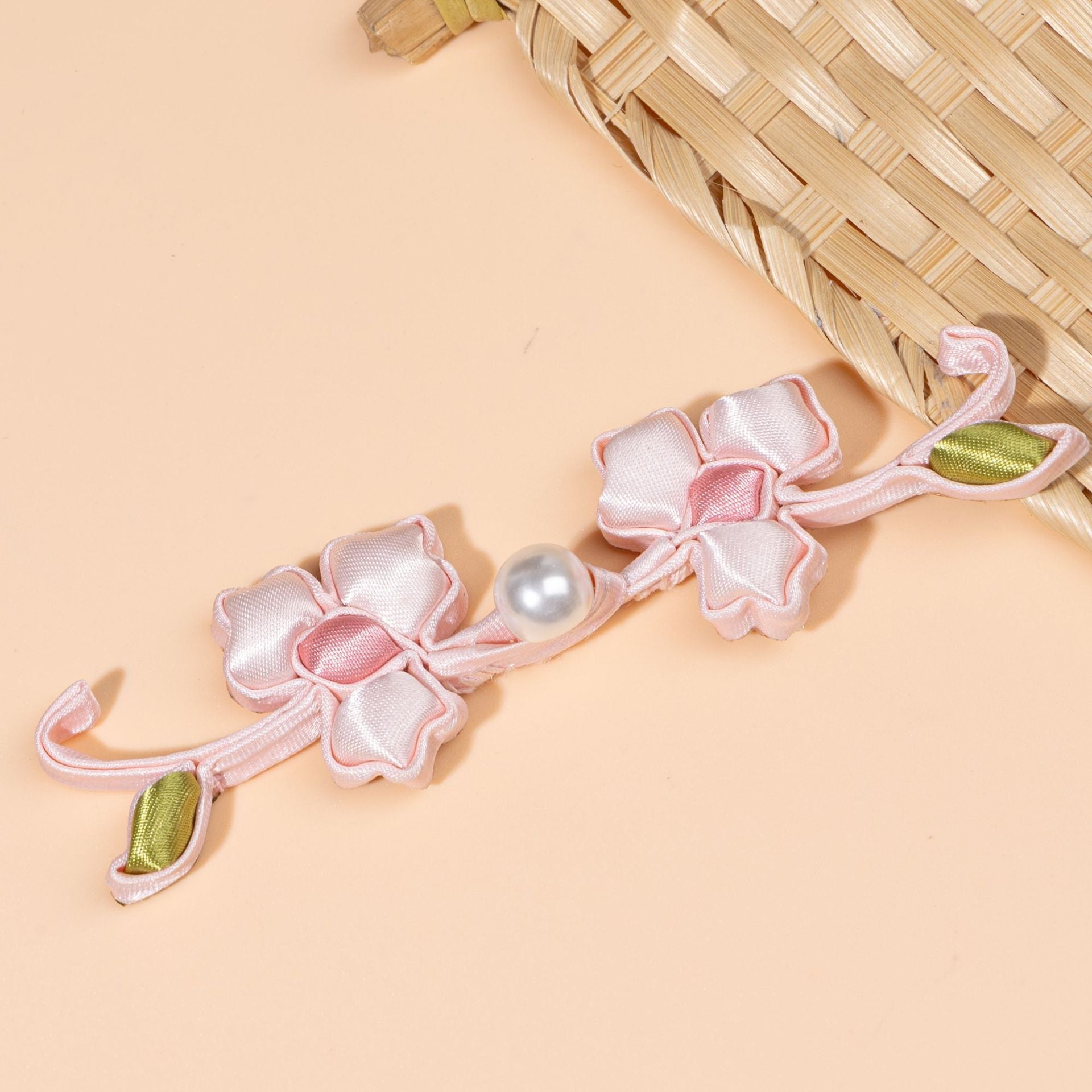 Petal Flower Vine Closure with Pearl button - handmade decorative sew-on button