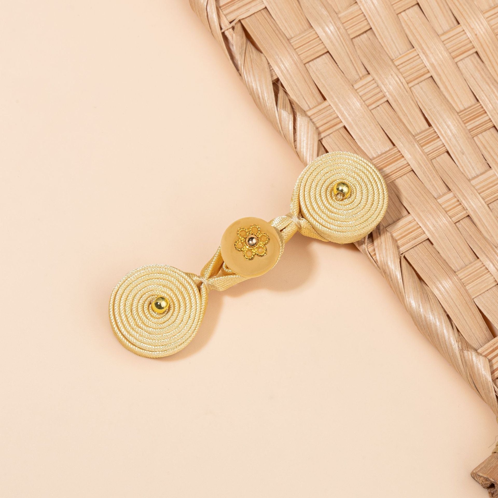 Round Disc Knot Button Closures with Flower Bead - Taro Purple color, handmade decorative sew-on button