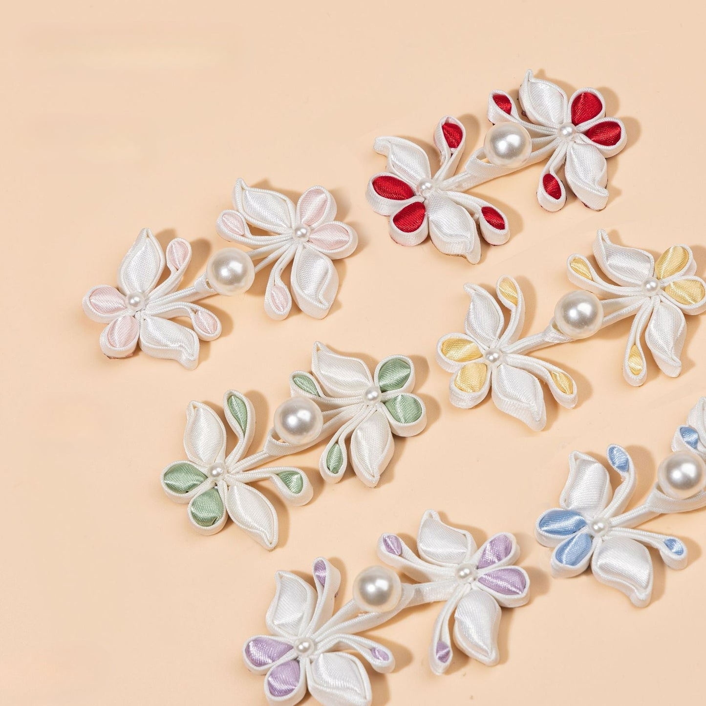 White Flower Branch Pearl Buttons - Orange pink color, handmade decorative sew-on button