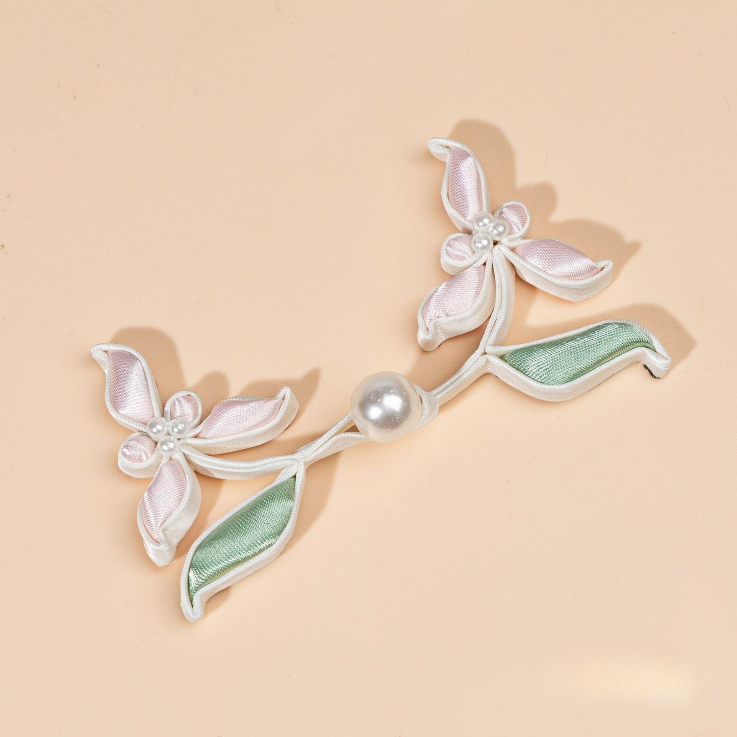 Handmade Satin Ribbon Orchid Button – Pearl Beaded Sew - handmade decorative sew-on button