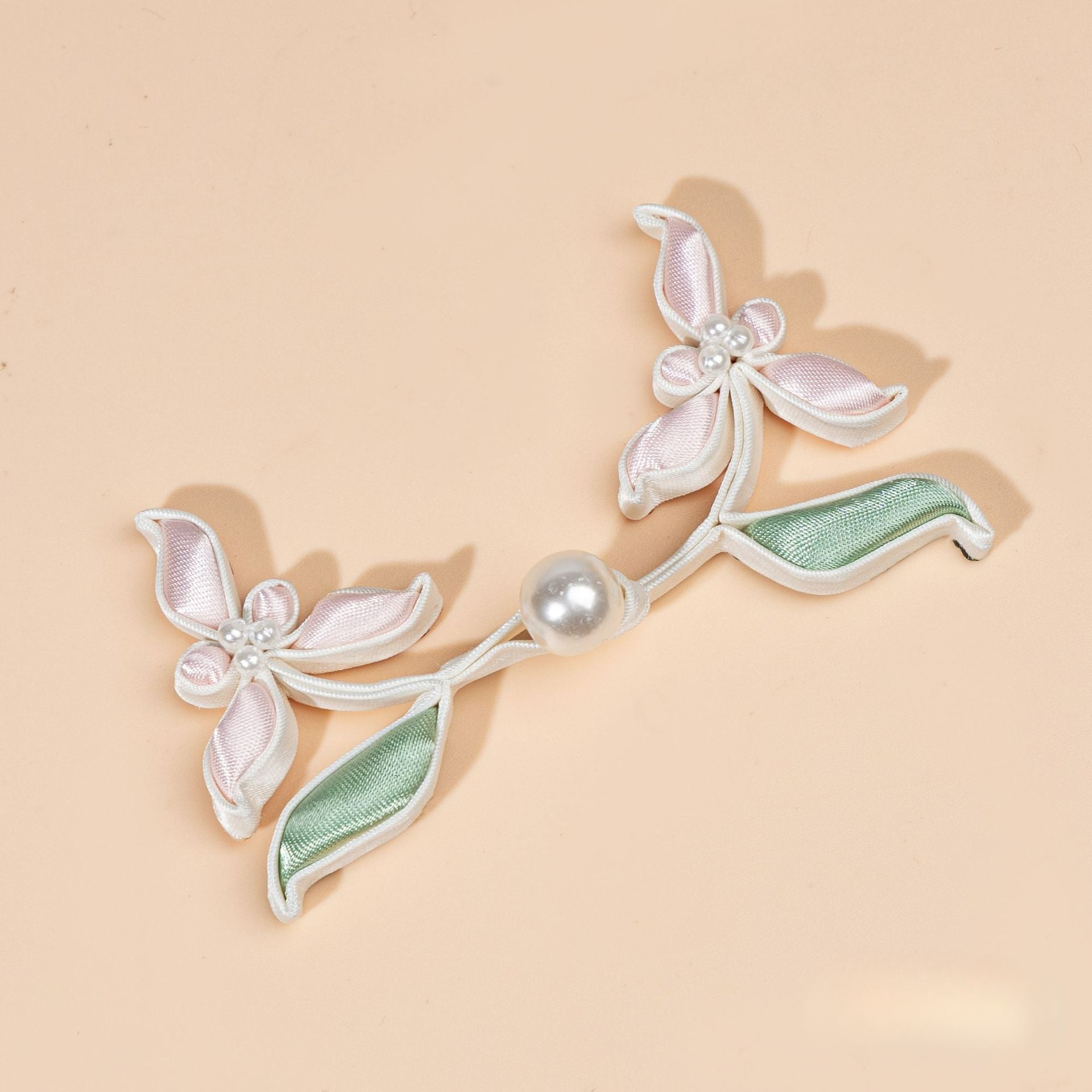 Handmade Satin Ribbon Orchid Button – Pearl Beaded Sew - handmade decorative sew-on button