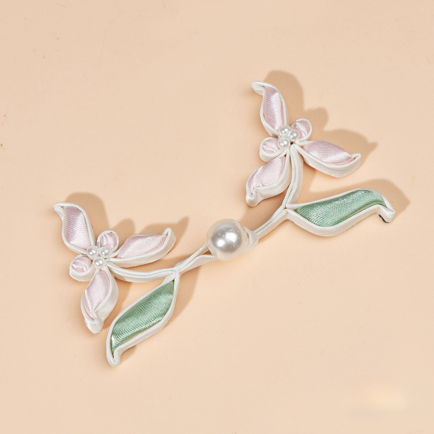 Handmade Satin Ribbon Orchid Button – Pearl Beaded Sew - handmade decorative sew-on button