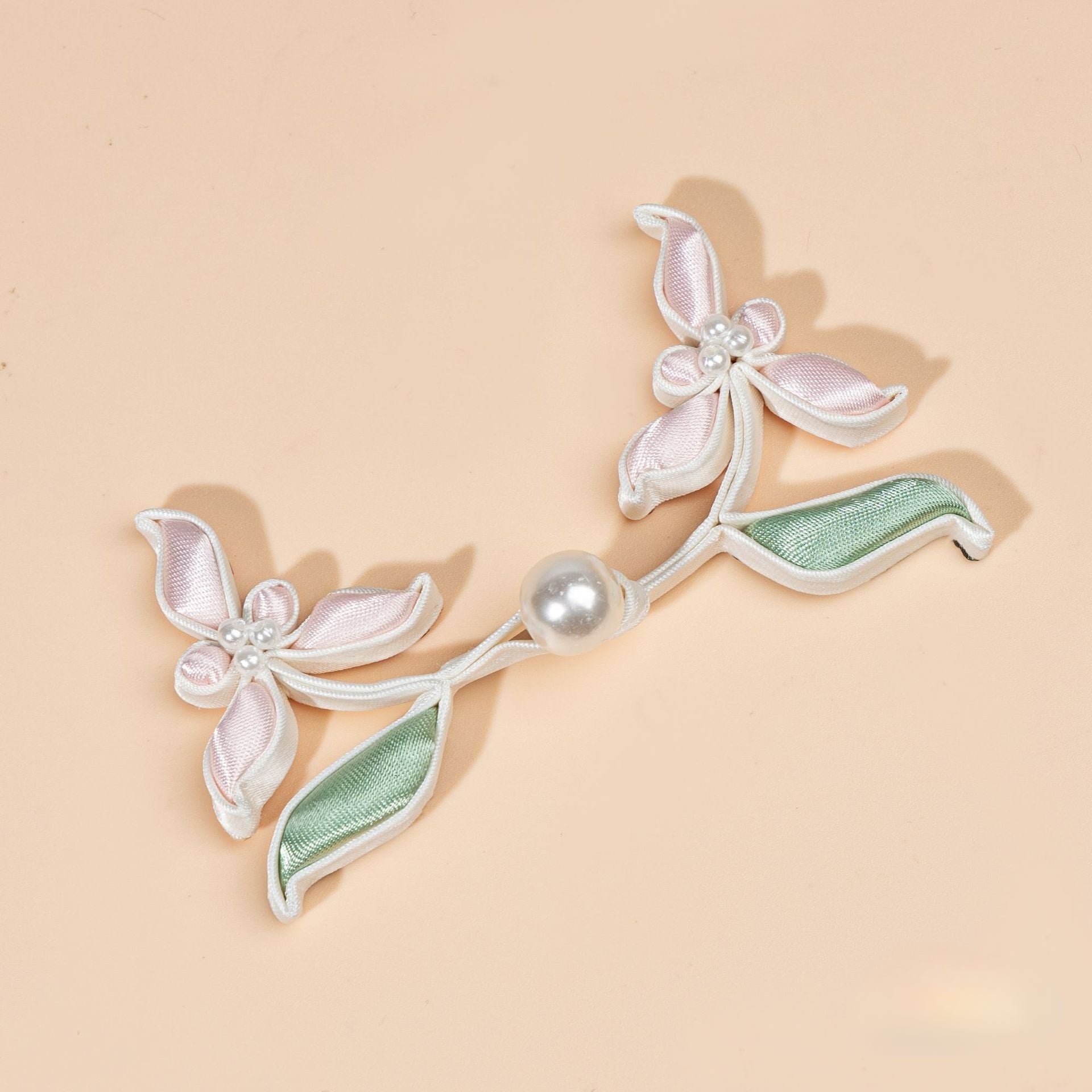 Handmade Satin Ribbon Orchid Button – Pearl Beaded Sew - handmade decorative sew-on button