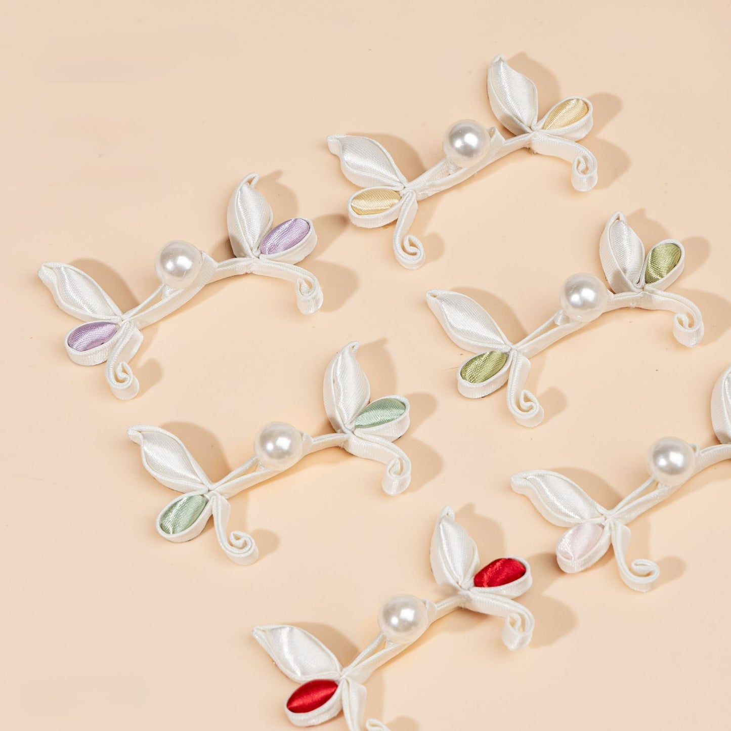 Leaf Shape Ribbon Pearl Buttons - Olive Green color, handmade decorative sew-on button