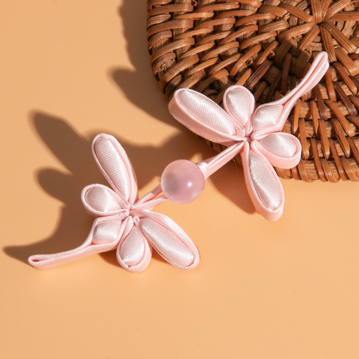 Five Petal Flower Button with Round Bead - CH6050-Off-white color, handmade decorative sew-on button