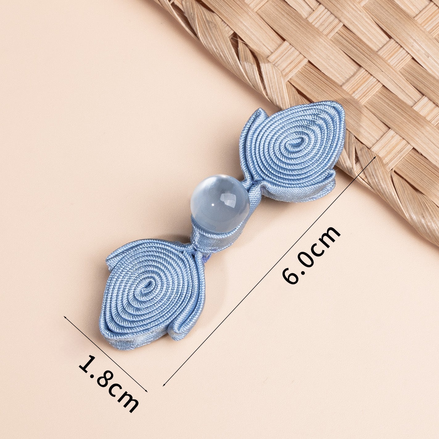 Fish Tail Spiral Knot Button with Bead - Ivory color color, handmade decorative sew-on button