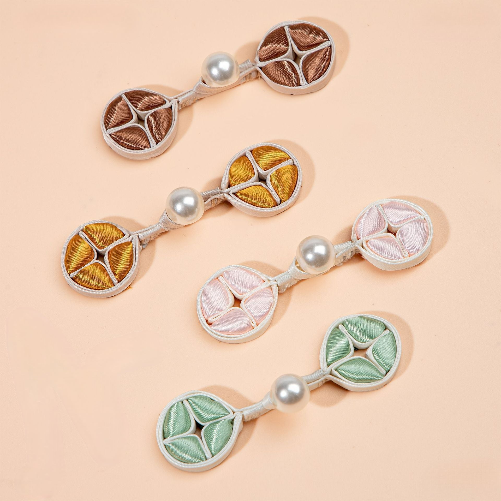 Four Petal Knot Button with Pearl Accent - 1-Gold-plated color, handmade decorative sew-on button