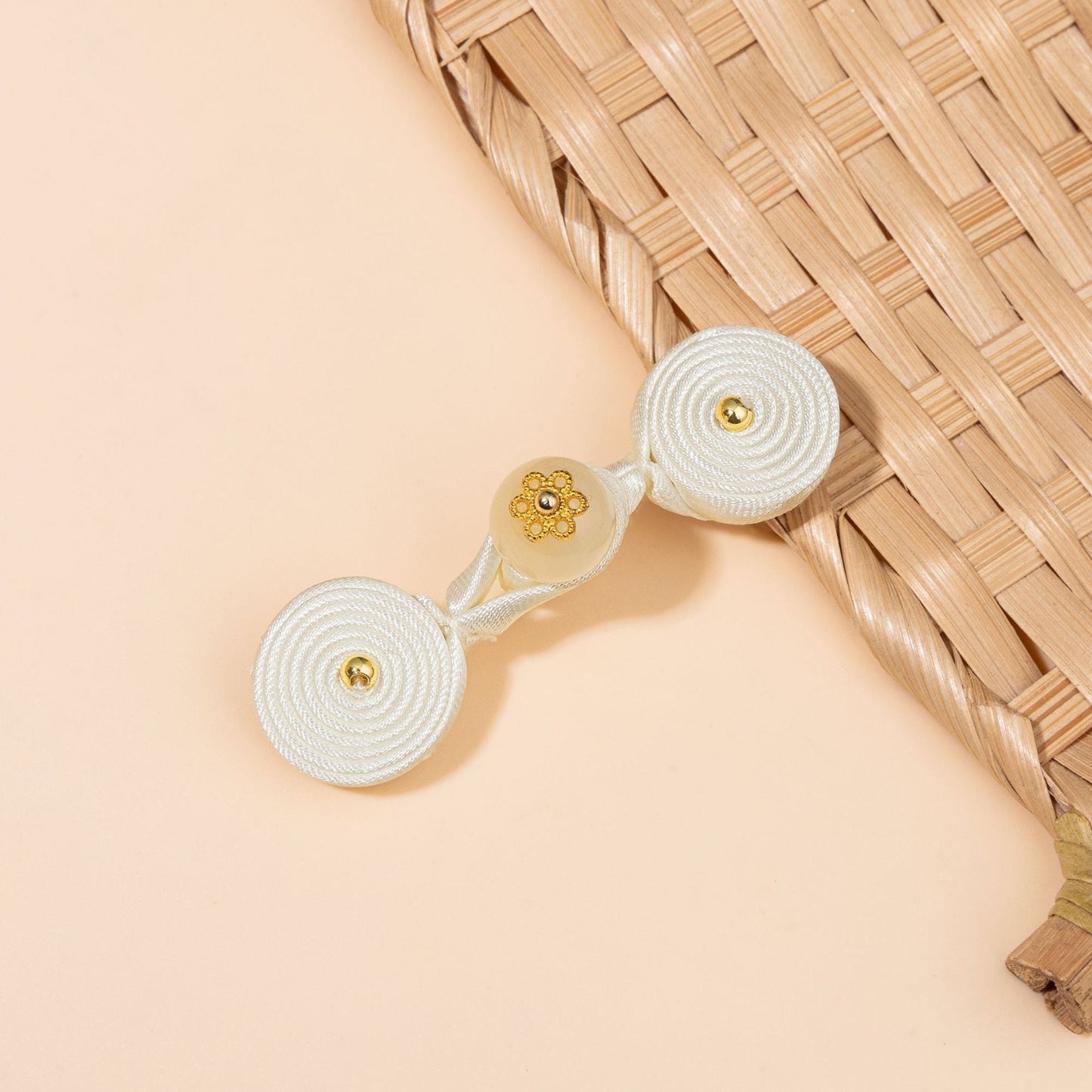 Round Disc Knot Button Closures with Flower Bead - Light Blue color, handmade decorative sew-on button