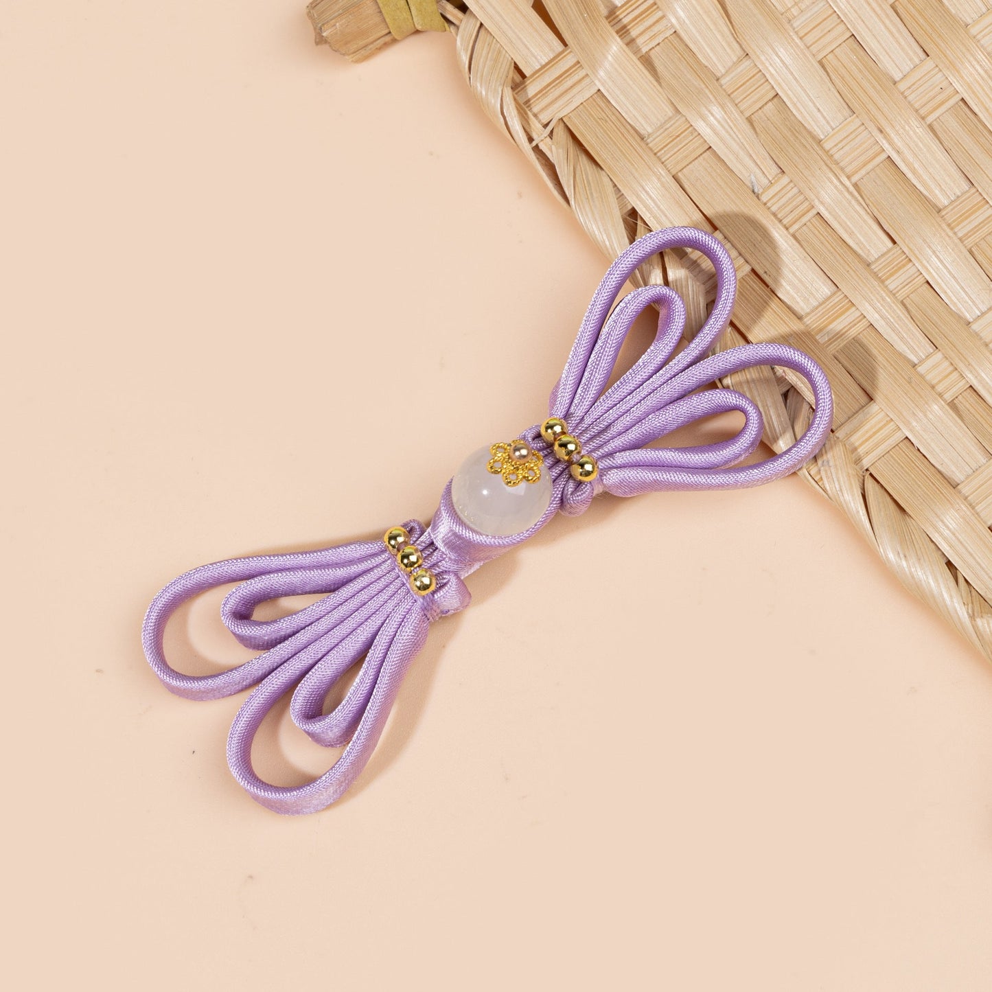 Butterfly Knot Button Jade Bead Decoration Handmade Closure - Purple color, handmade decorative sew-on button