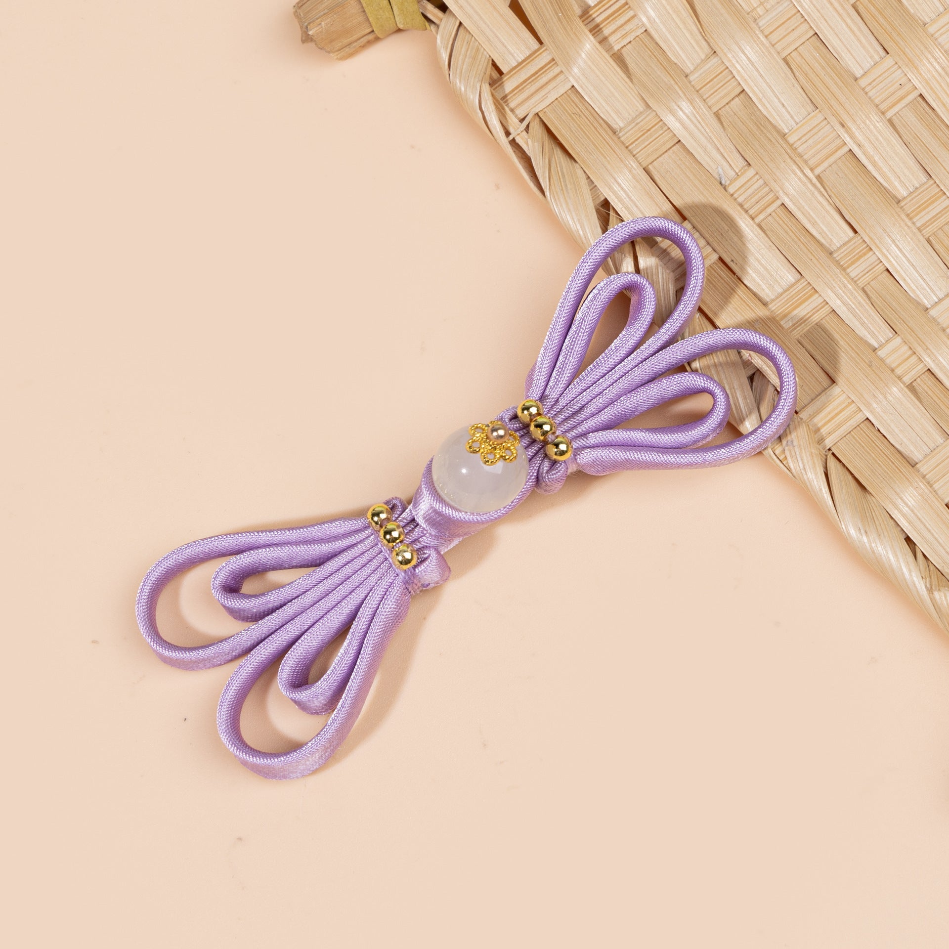 Butterfly Knot Button Jade Bead Decoration Handmade Closure - Purple color, handmade decorative sew-on button