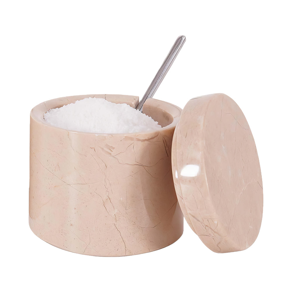 Marble Salt Cellar 3 Inch Handmade Stone Salt and Sugar Bowls with Lids Small Set of 2 Countertop Spice Containers