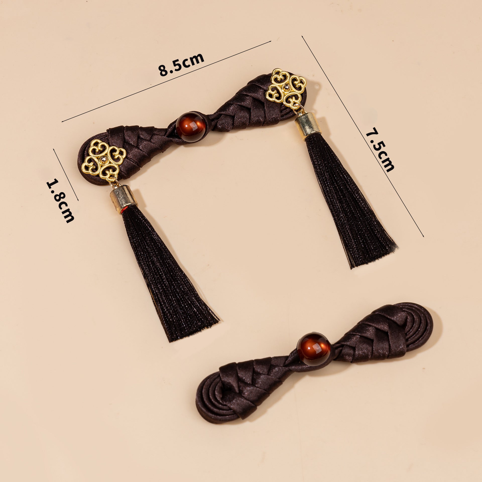 Braided Tassel Frog Button Pair - Dark Green color, handmade decorative sew-on button