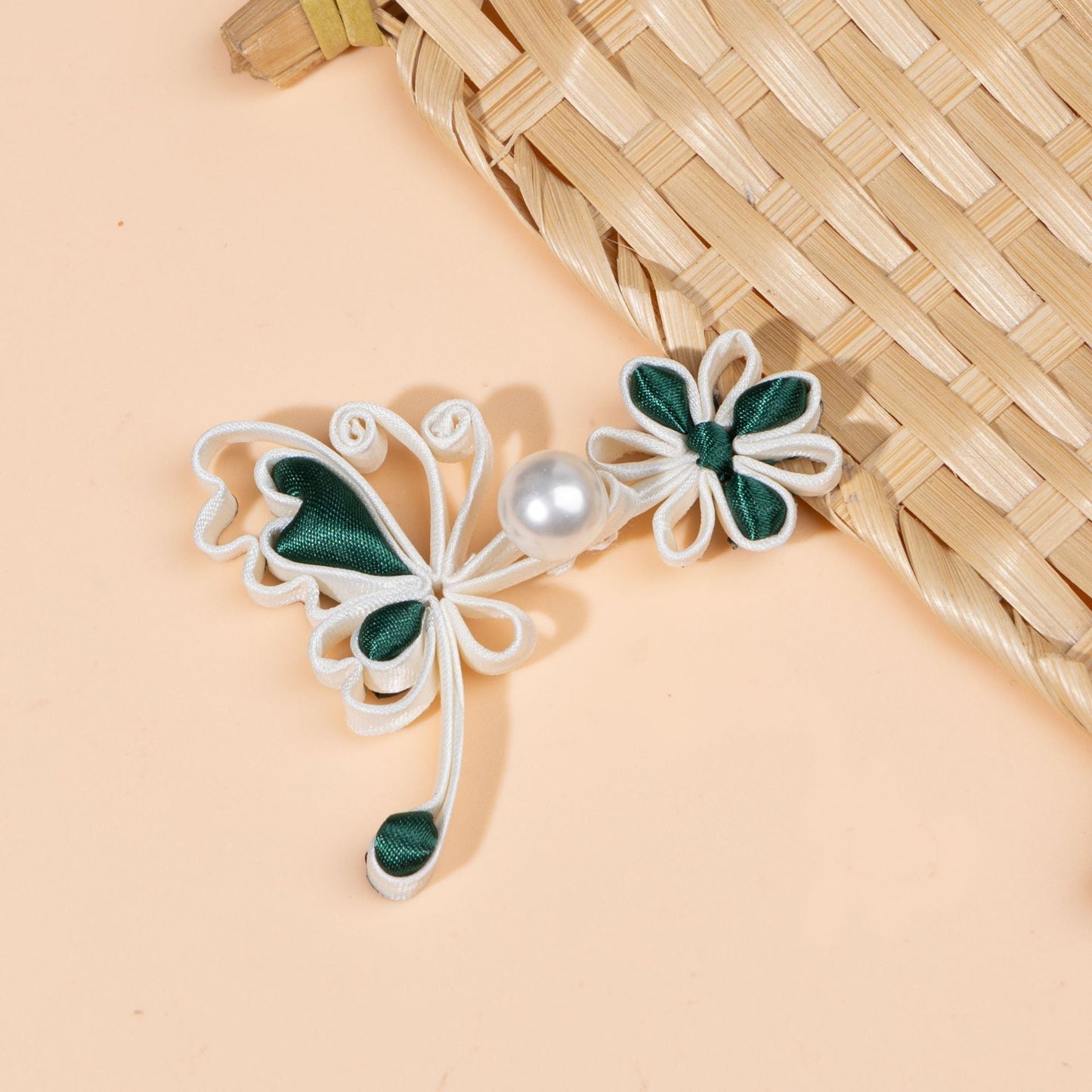 Ribbon butterfly flower pearl buttons - handmade decorative sew-on button