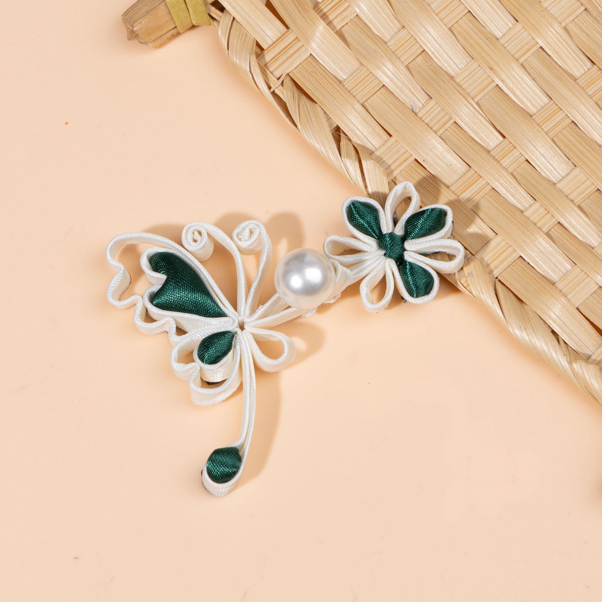 Ribbon butterfly flower pearl buttons - handmade decorative sew-on button