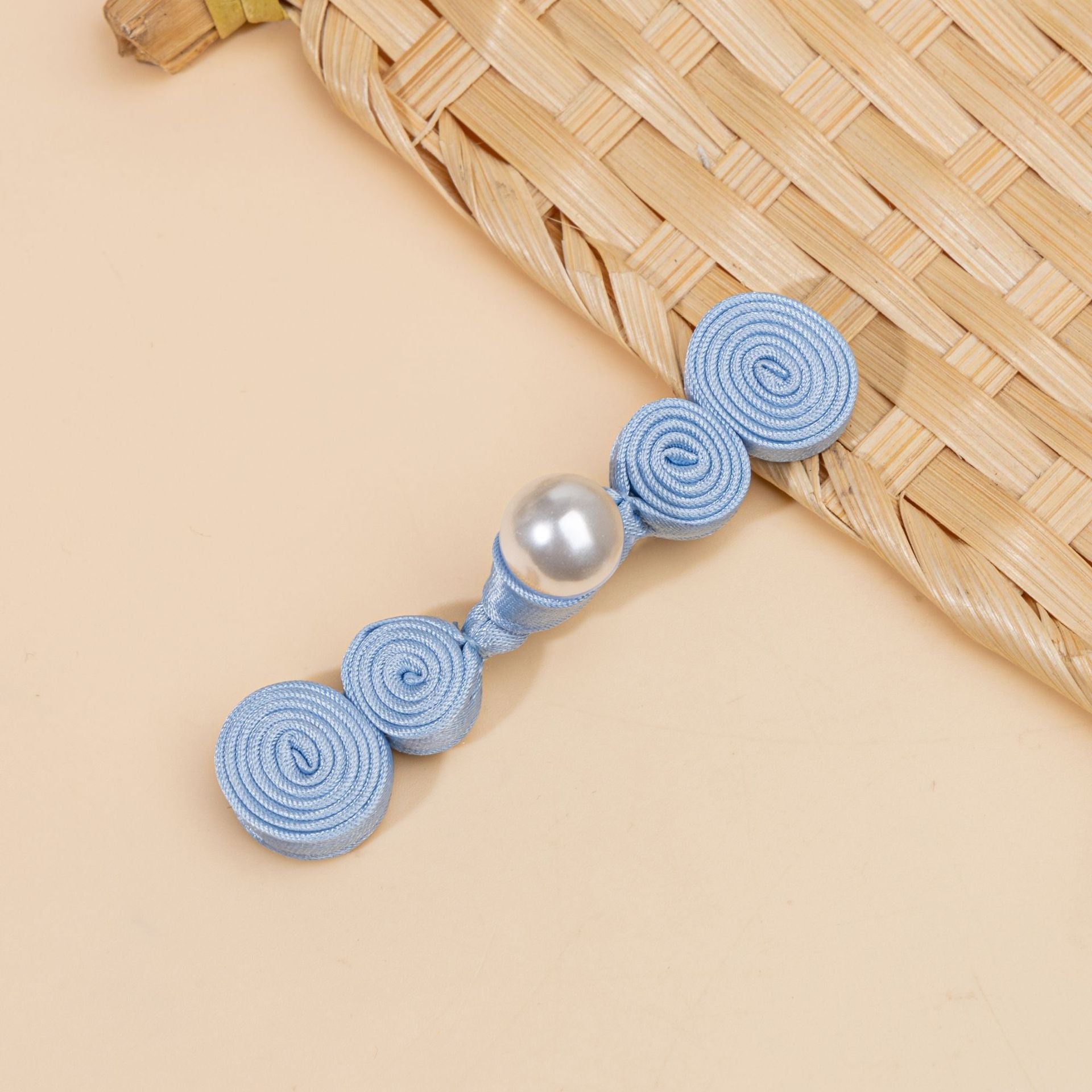 Triple Spiral Coil Button with Pearl Bead - Pink color, handmade decorative sew-on button