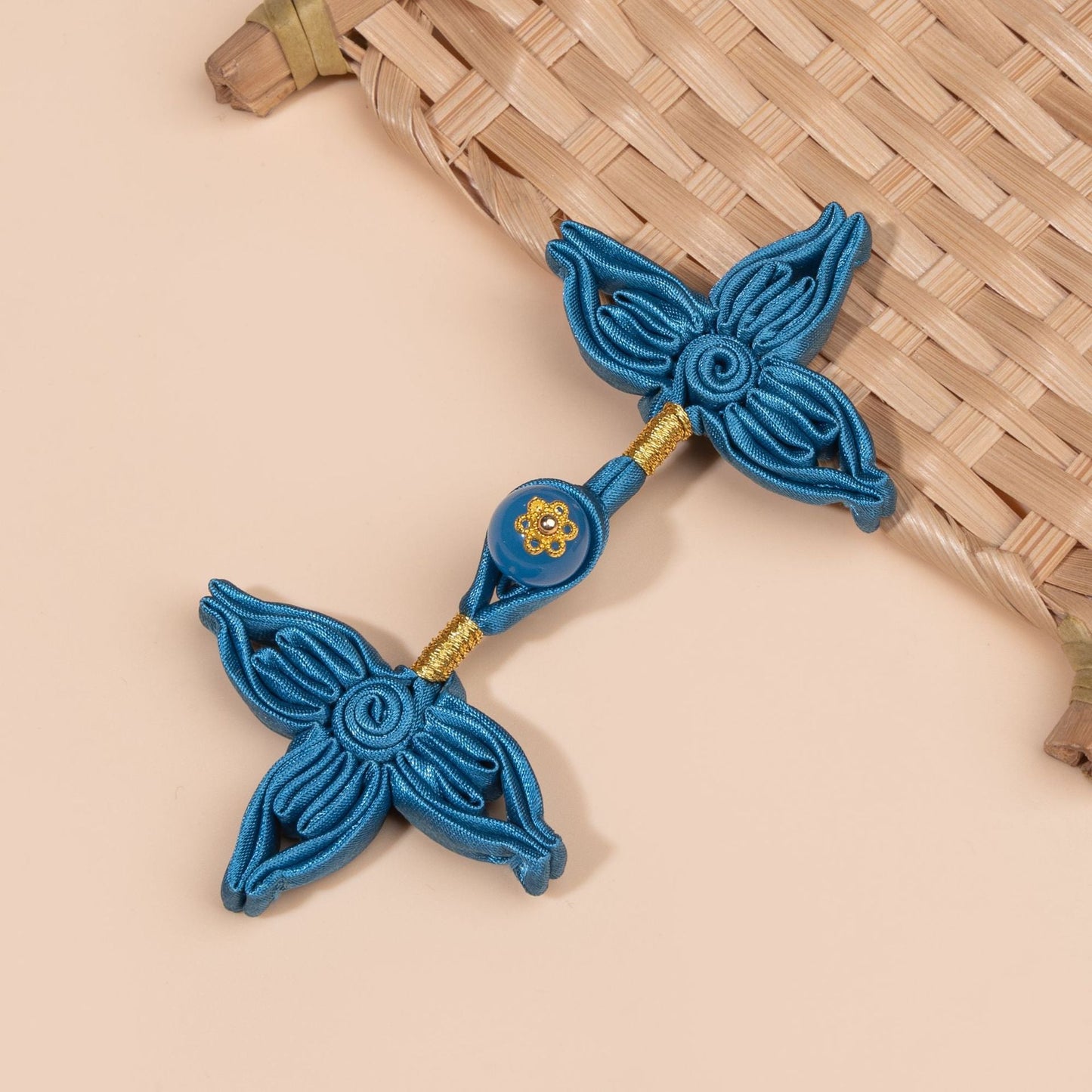 Four Wing Knot Button with Round Bead - handmade decorative sew-on button