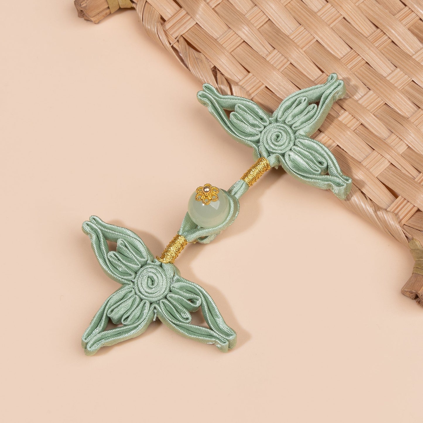 Four Wing Knot Button with Round Bead - handmade decorative sew-on button
