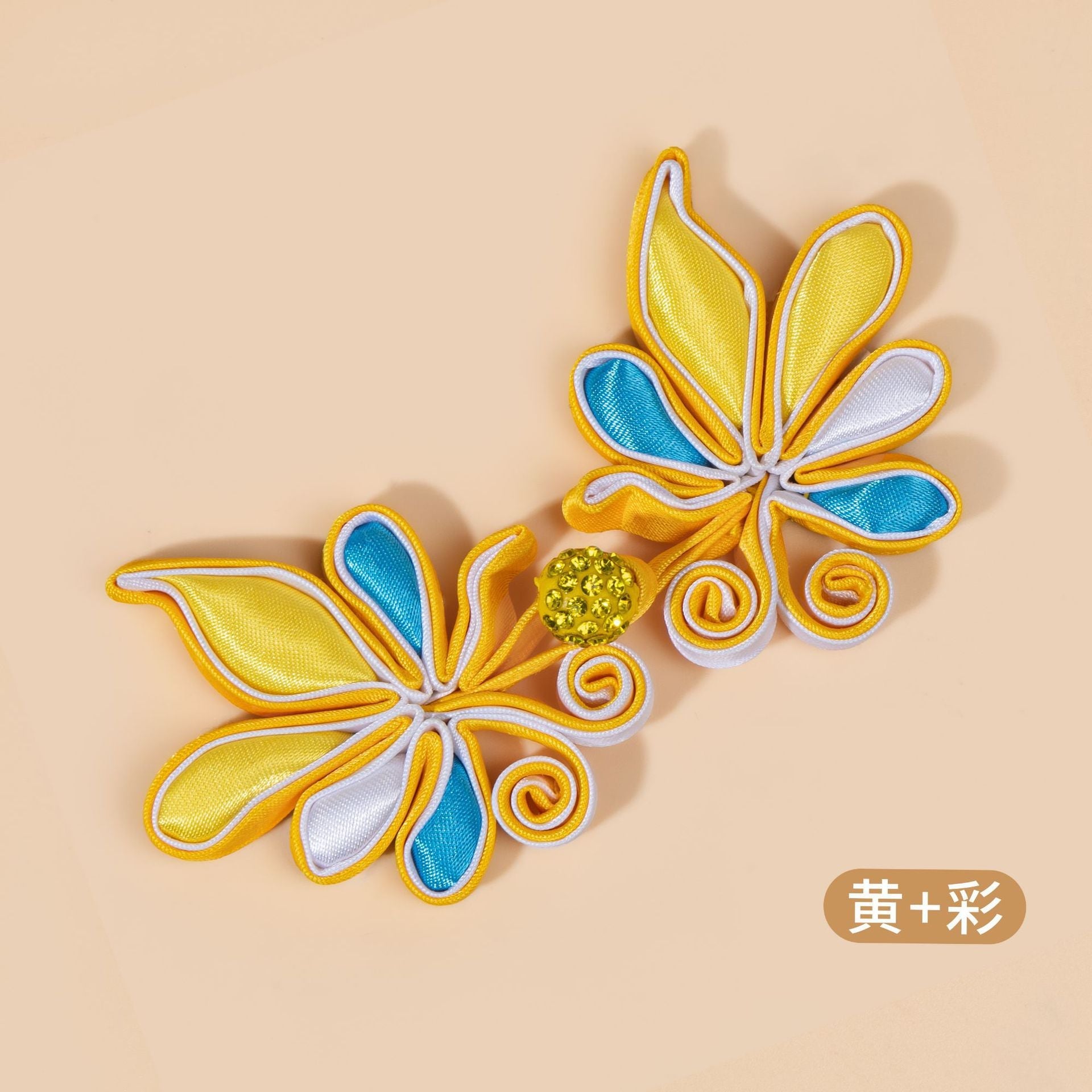 Butterfly petals paired with crystal bead buttons - handmade decorative sew-on button
