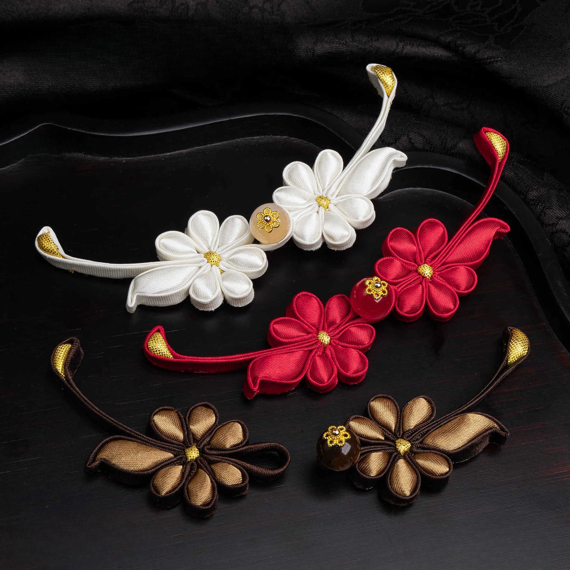 Six petal flower handmade Galaxy bead button - Black color, handmade decorative sew-on button