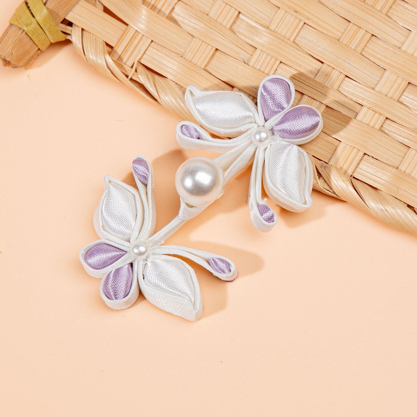 White Flower Branch Pearl Buttons - handmade decorative sew-on button