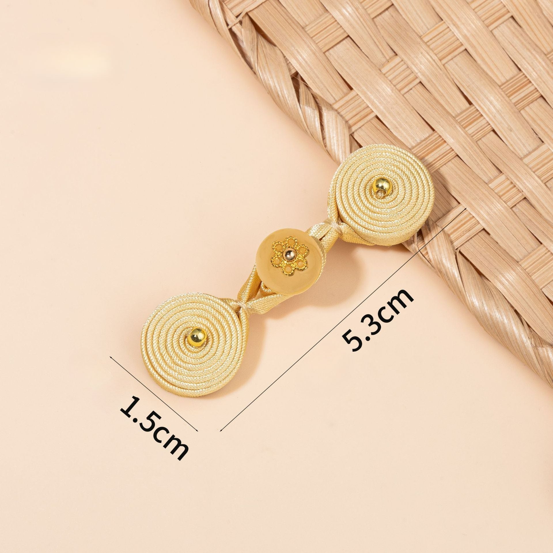 Round Disc Knot Button Closures with Flower Bead - Light Green color, handmade decorative sew-on button
