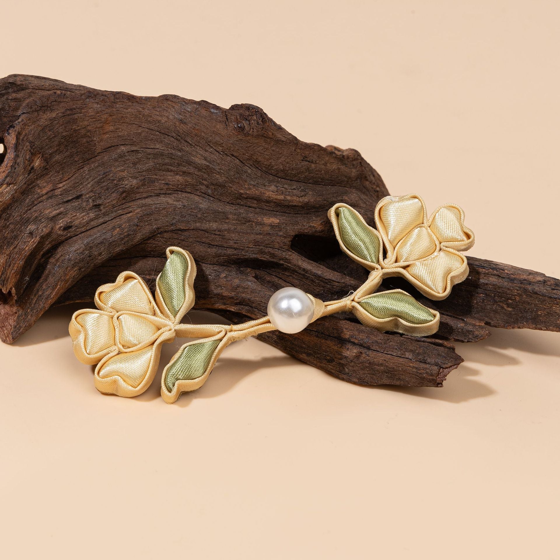 Satin Flower Branch Pearl Buttons - handmade decorative sew-on button