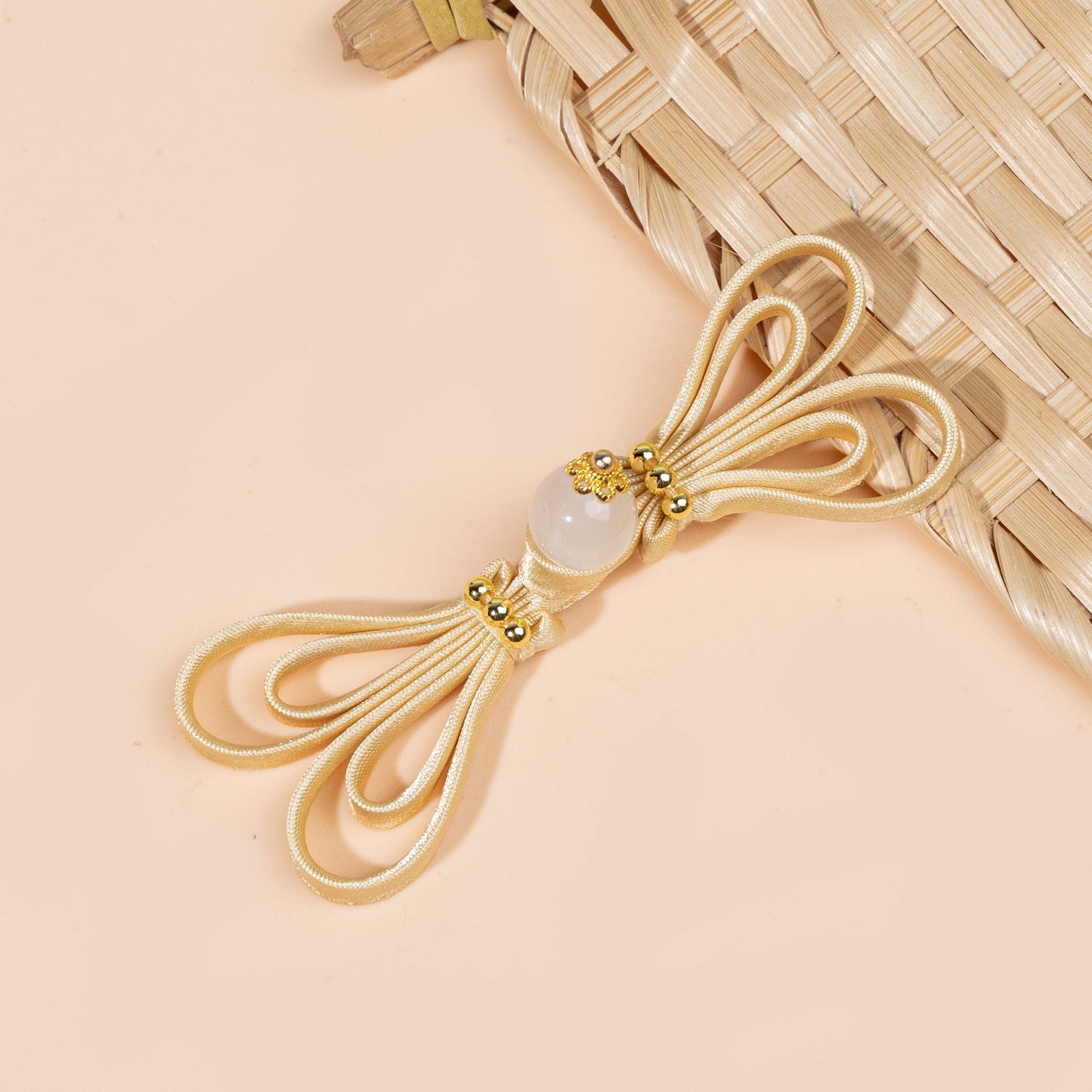 Butterfly Knot Button Jade Bead Decoration Handmade Closure - Turmeric color, handmade decorative sew-on button