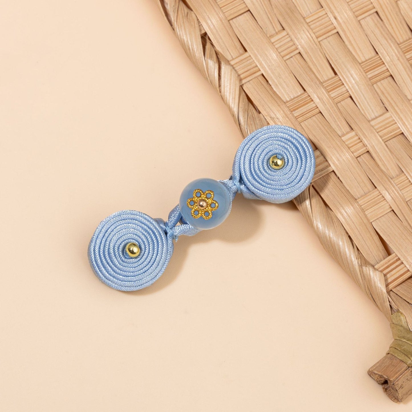 Round Disc Knot Button Closures with Flower Bead - handmade decorative sew-on button