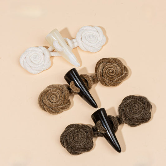 Velvet Rose Toggle Buttons - Olive Brown color, handmade decorative sew-on button