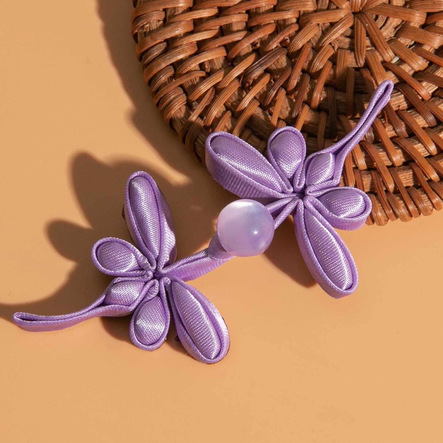Five Petal Flower Button with Round Bead - CH6050-Light Blue color, handmade decorative sew-on button