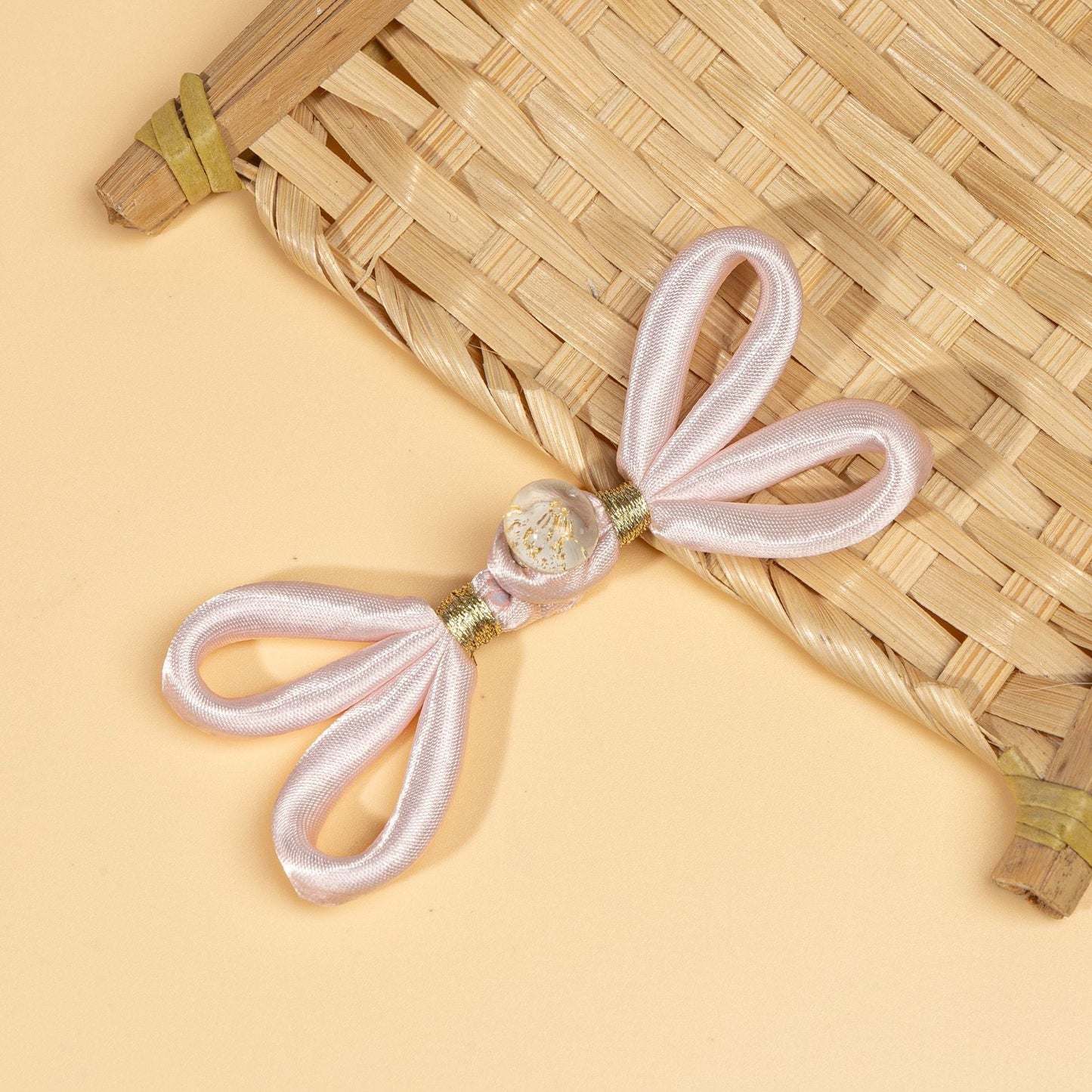 Satin Loop Bow Button Closures with Glitter Bead - handmade decorative sew-on button