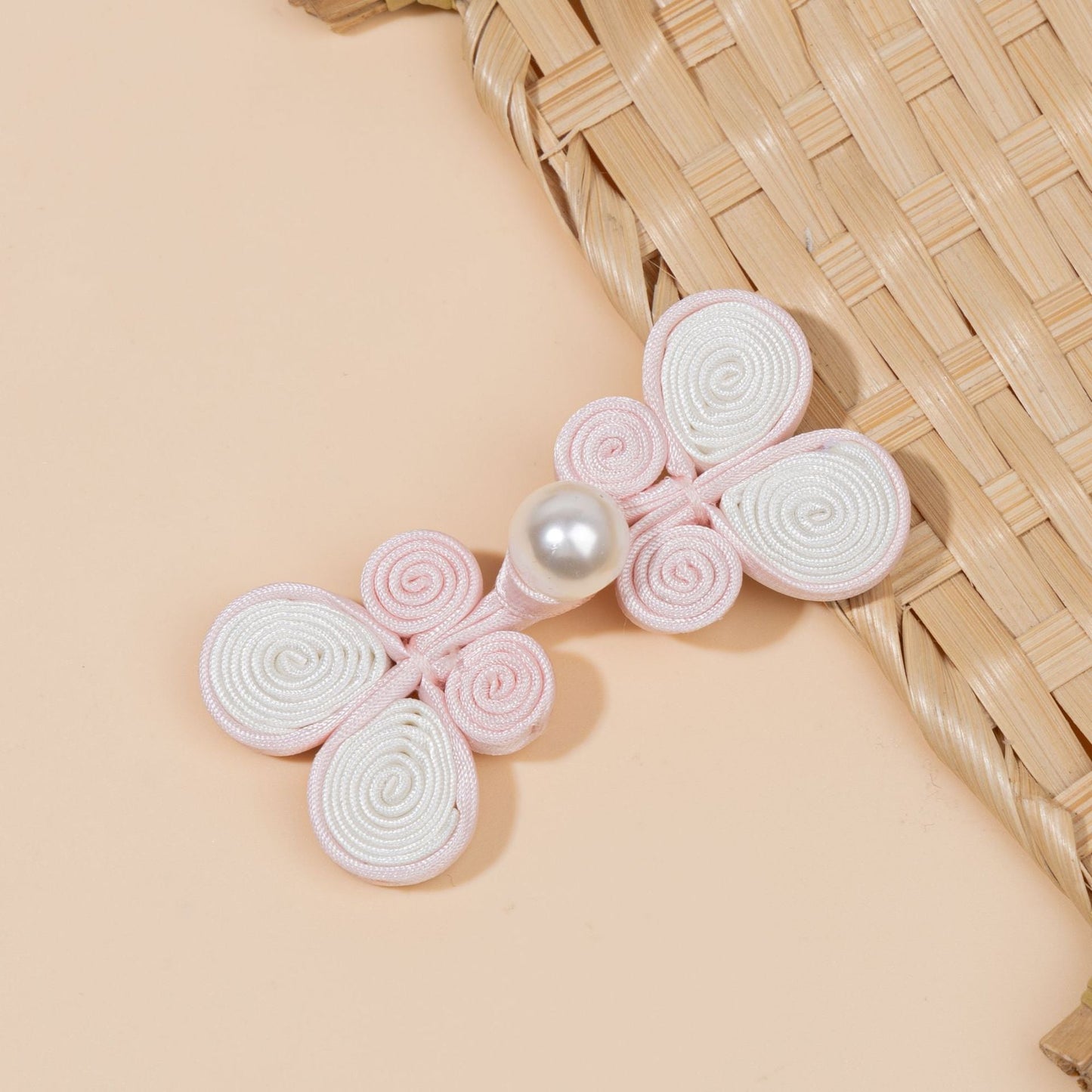 Coiled Ribbon Butterfly Pearl Buttons - A64-Orange pink color, handmade decorative sew-on button