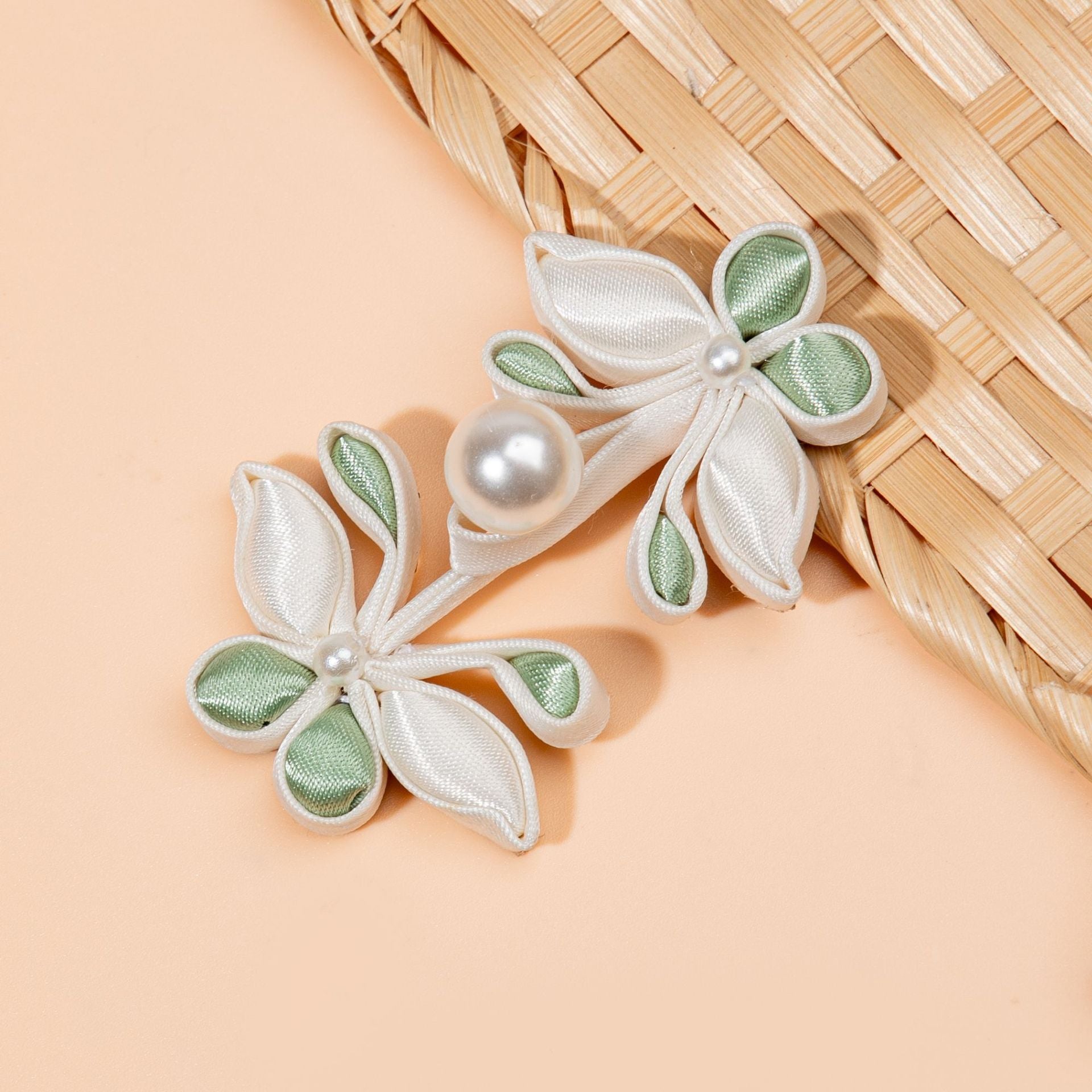 White Flower Branch Pearl Buttons - handmade decorative sew-on button