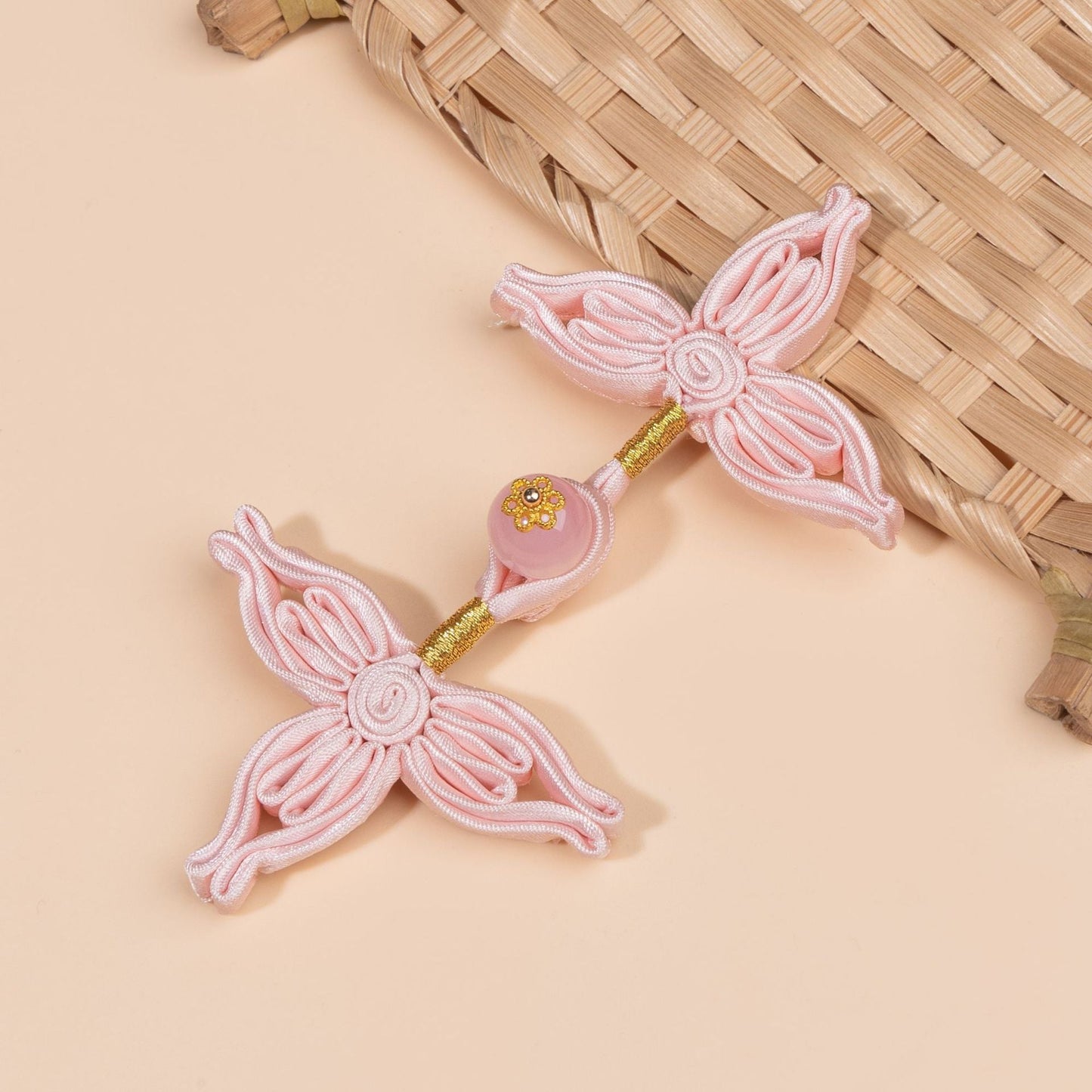 Four Wing Knot Button with Round Bead - handmade decorative sew-on button