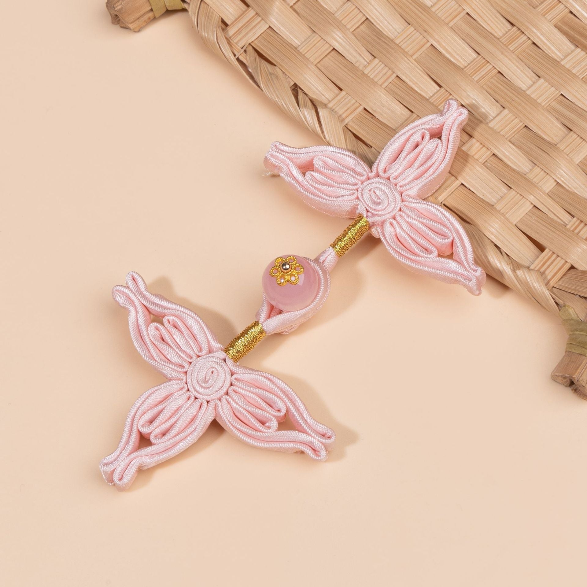 Four Wing Knot Button with Round Bead - handmade decorative sew-on button