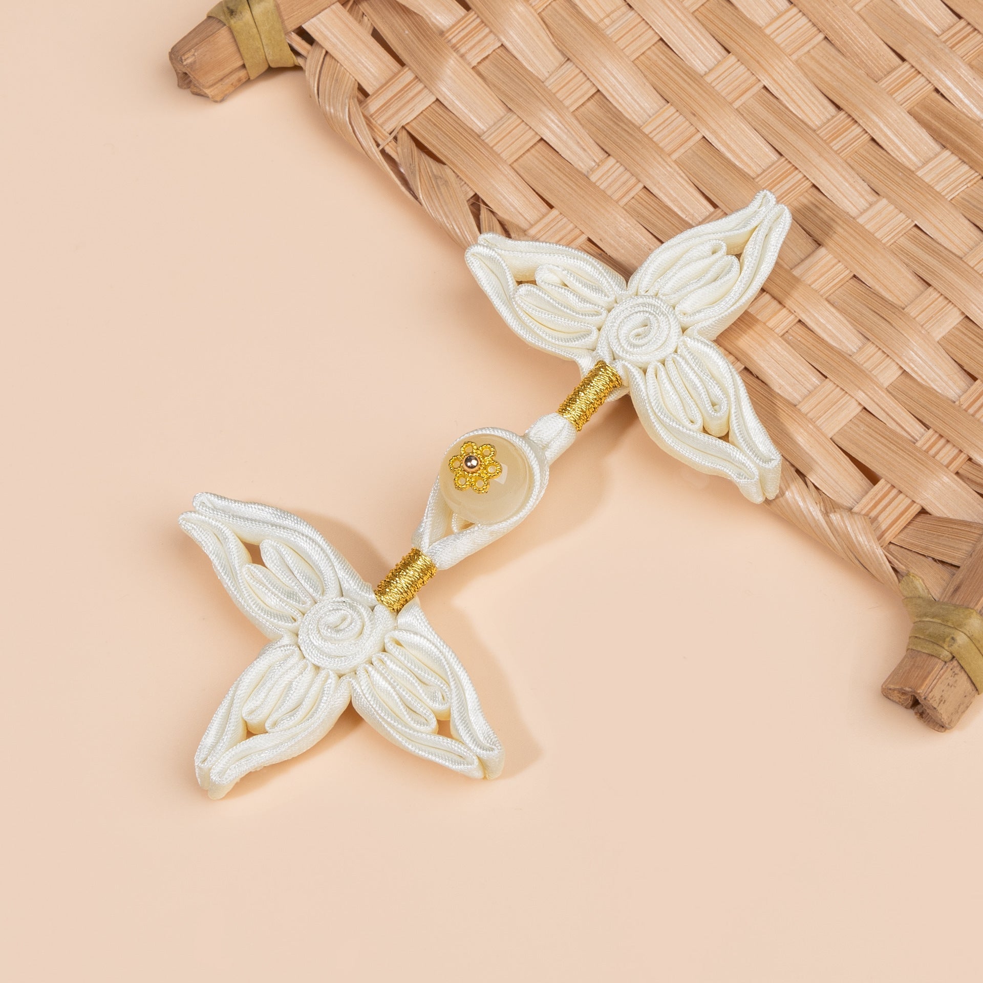 Four Wing Knot Button with Round Bead - handmade decorative sew-on button