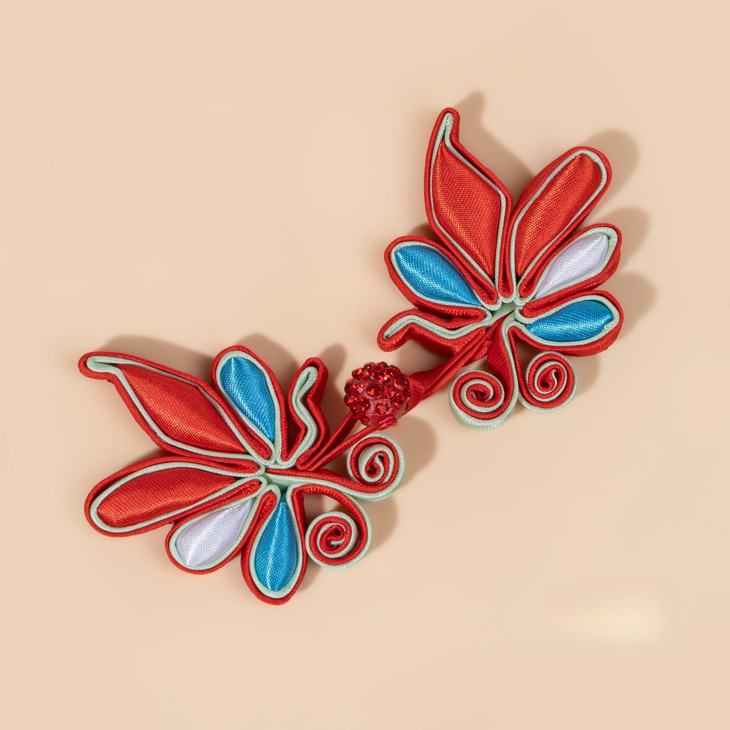 Butterfly petals paired with crystal bead buttons - Yellow color, handmade decorative sew-on button