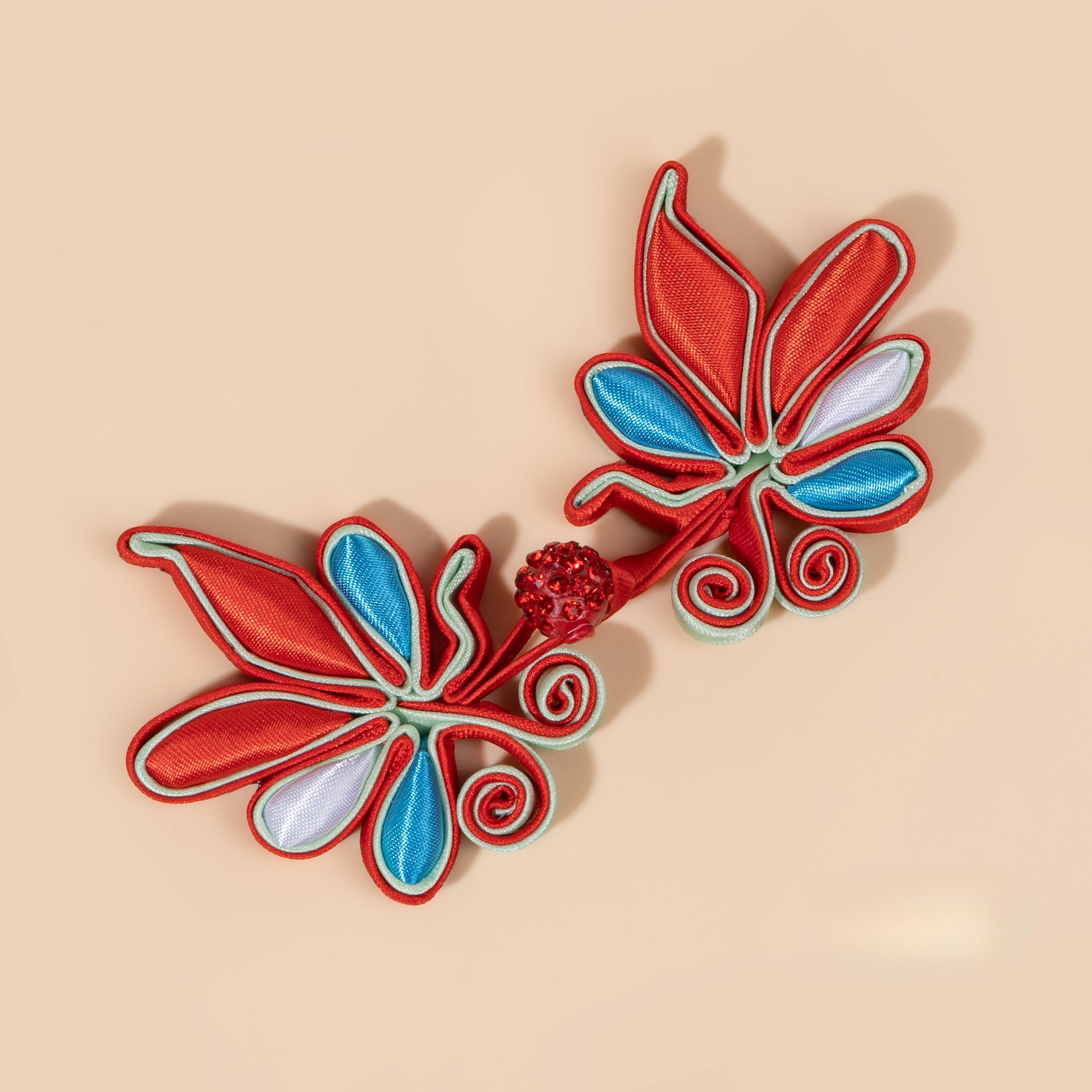 Butterfly petals paired with crystal bead buttons - Yellow color, handmade decorative sew-on button