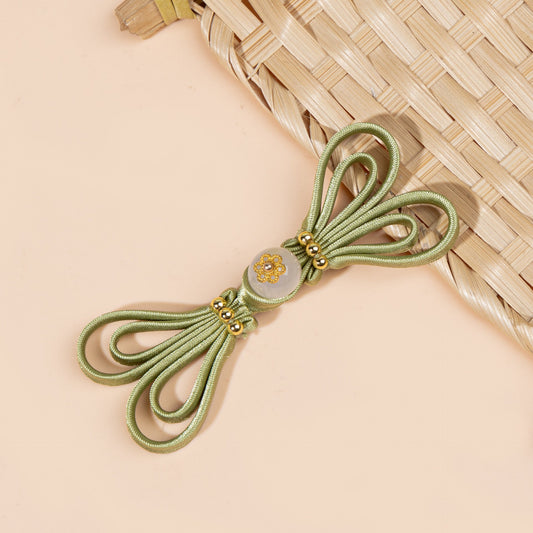 Butterfly Knot Button Jade Bead Decoration Handmade Closure - Olive Green color, handmade decorative sew-on button