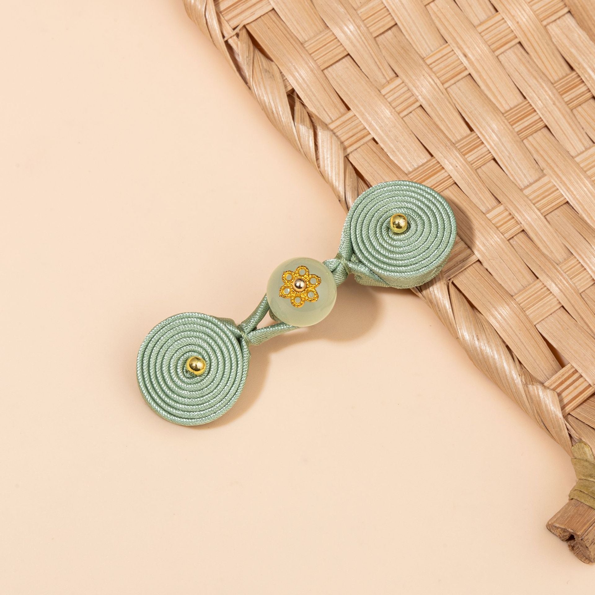 Round Disc Knot Button Closures with Flower Bead - handmade decorative sew-on button