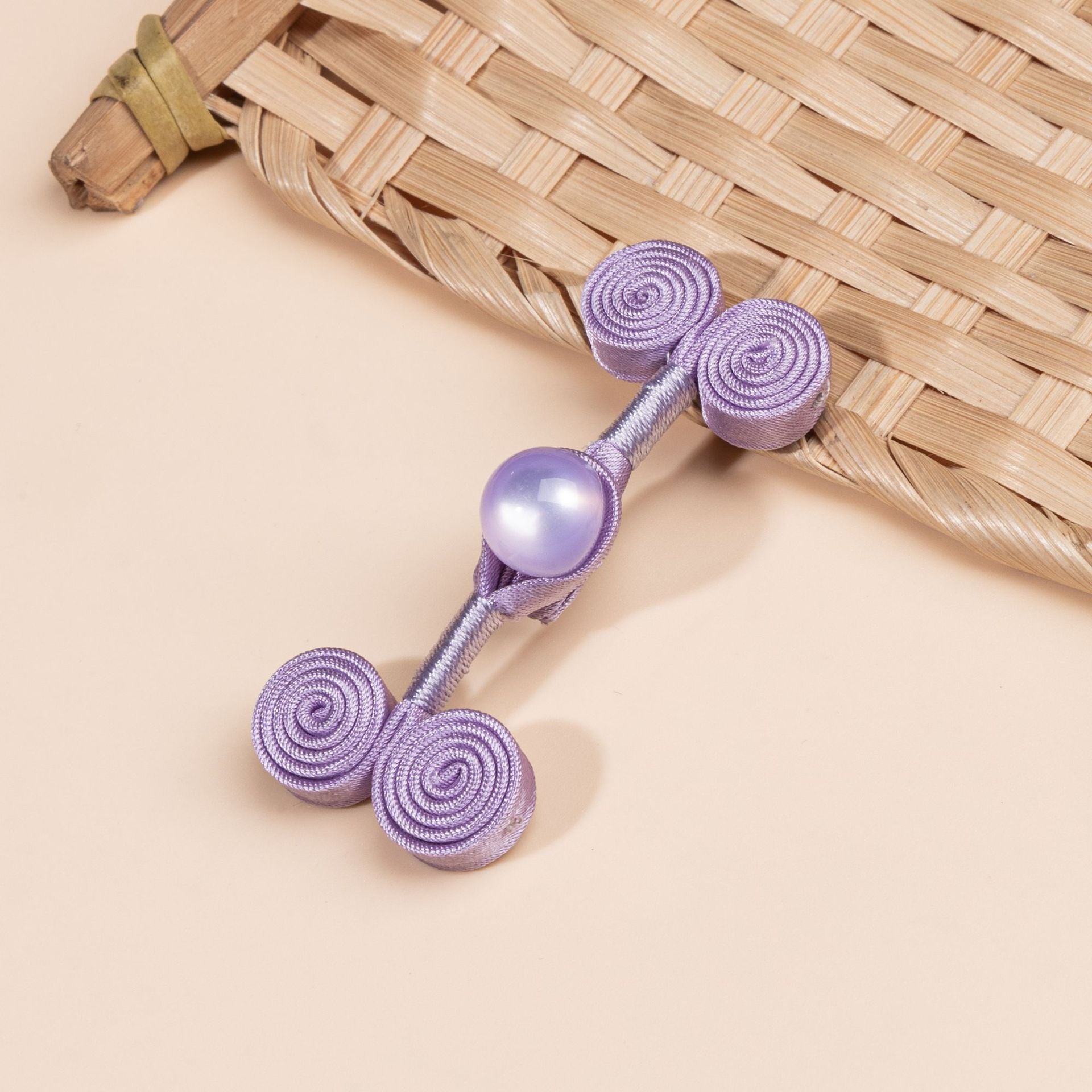 Spiral Disc Buttons with Round Bead - Light Blue color, handmade decorative sew-on button