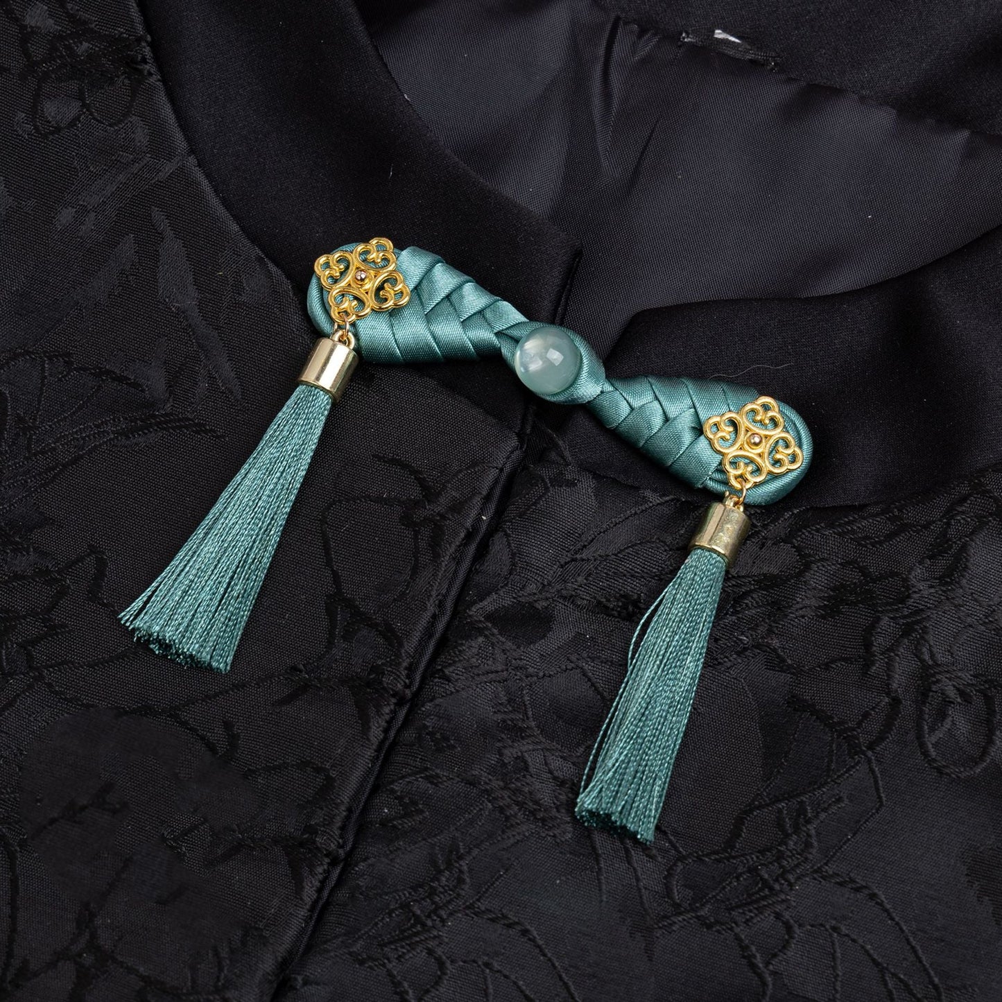 Braided Tassel Frog Button Pair - handmade decorative sew-on button