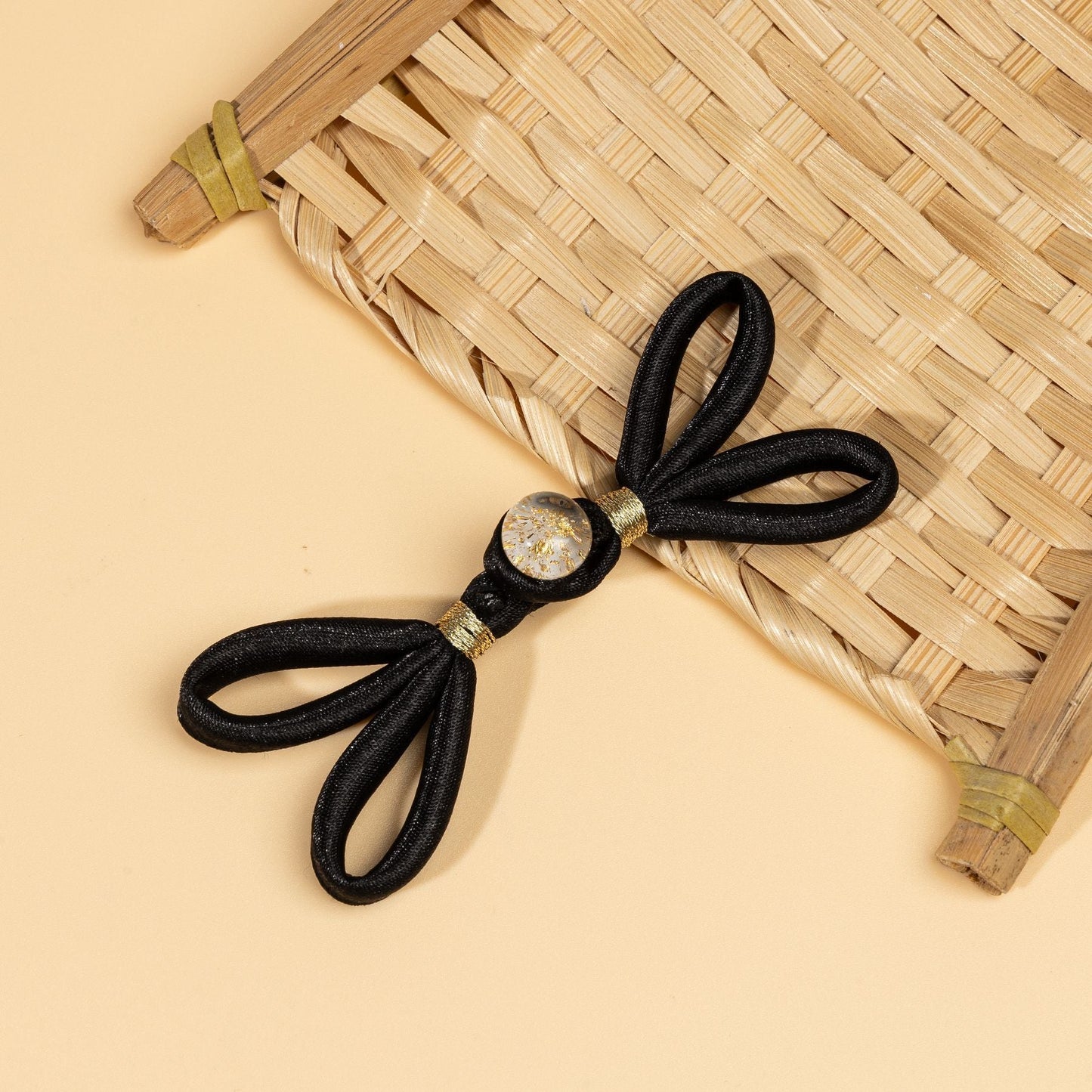 Satin Loop Bow Button Closures with Glitter Bead - handmade decorative sew-on button