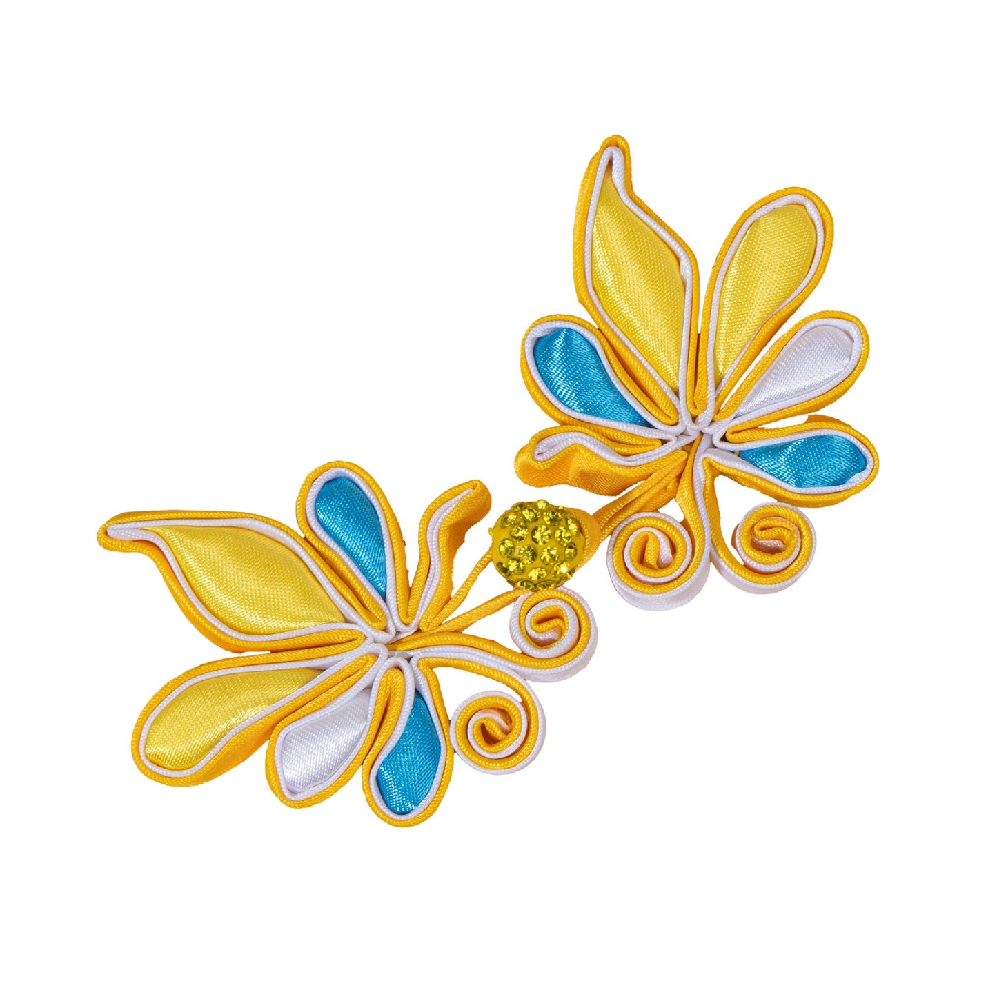 Butterfly petals paired with crystal bead buttons - handmade decorative sew-on button