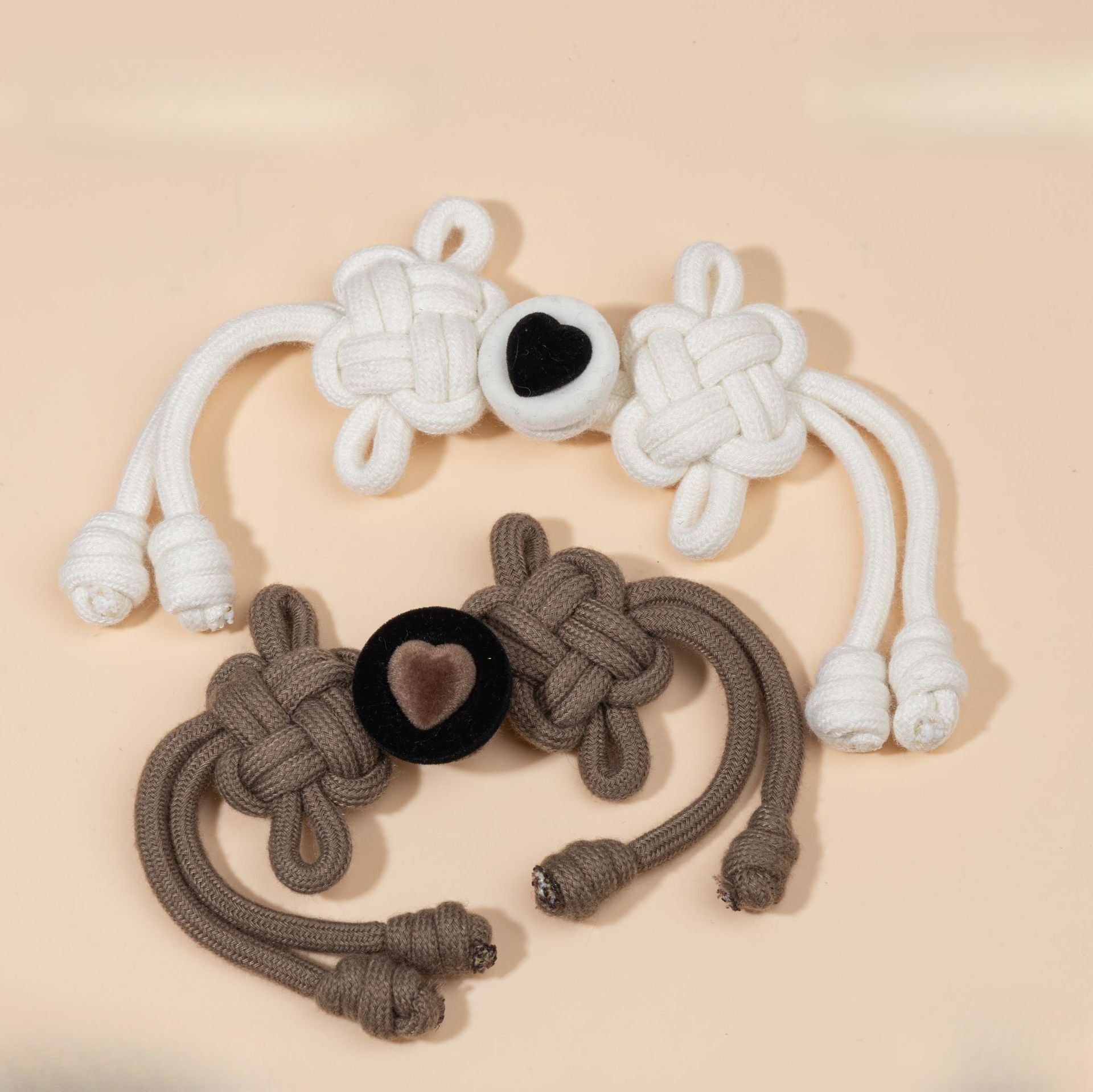 Braided Cord knot buttons Heart - Apricot color, handmade decorative sew-on button