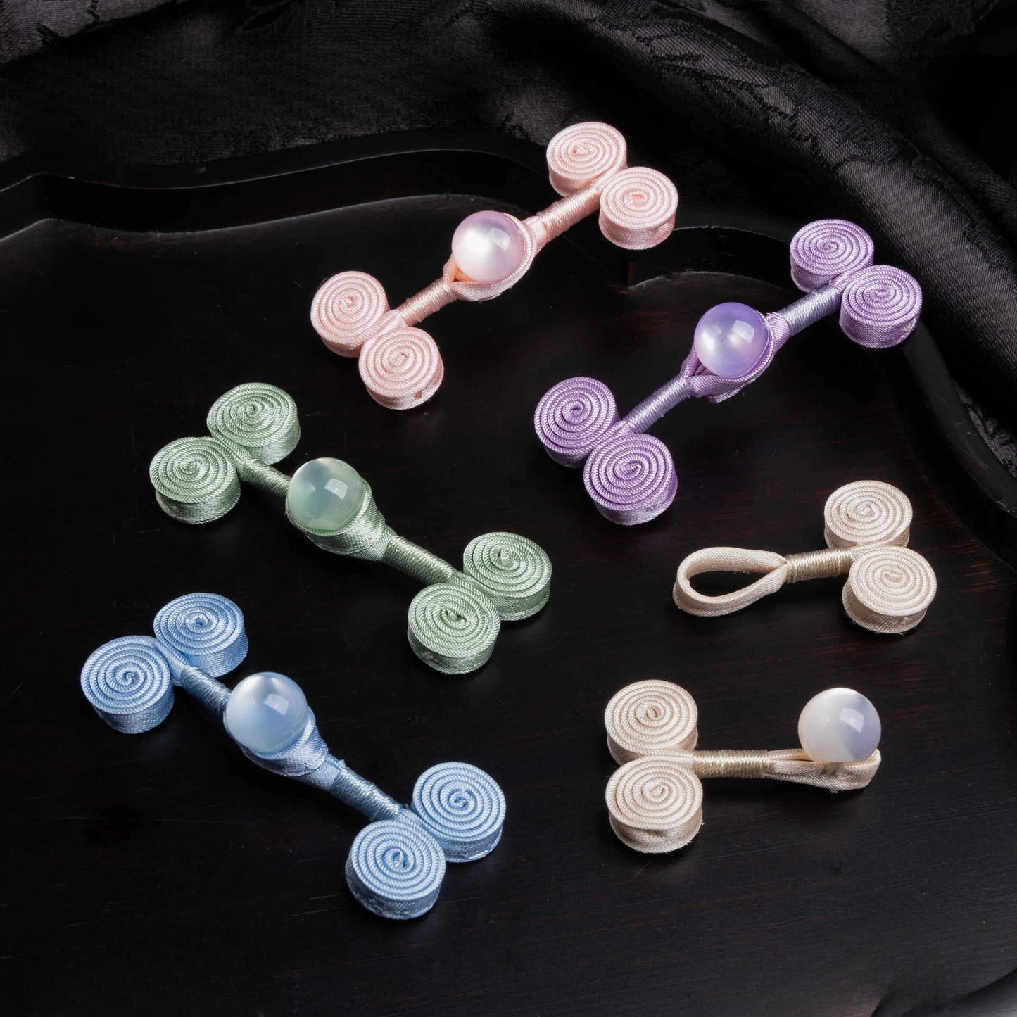 Spiral Disc Buttons with Round Bead - Milk Tea color, handmade decorative sew-on button